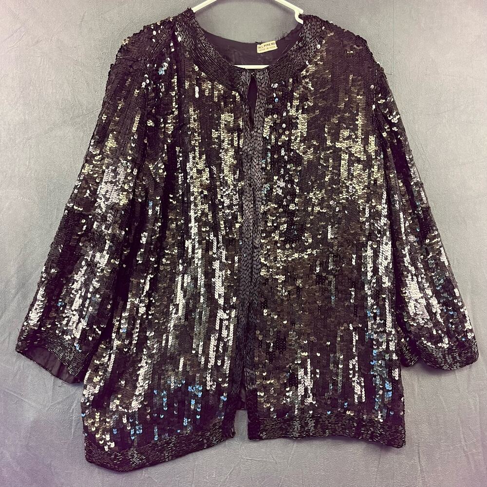VTG 100% Silk All Over Sequins Beads Blazer Disco Gothy Witchy Fairy Fancy Queen